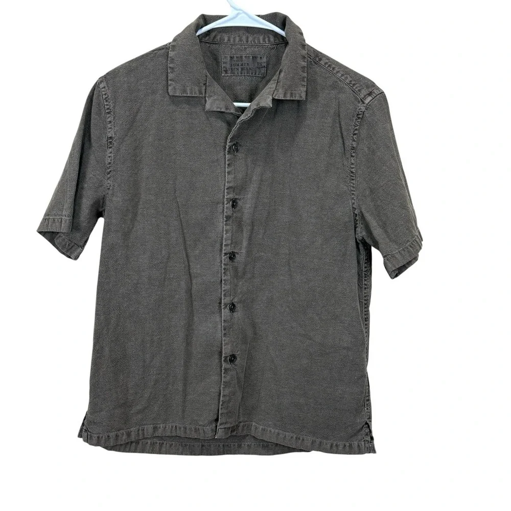 Abercrombie & Fitch Shirt Mens Extra Small Brown Summer Linen Blend Camp Collar